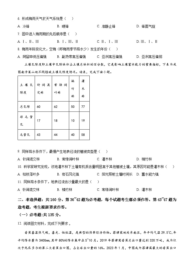 2024届陕西省高三下学期教学质量检测（二）文综试题-高中地理（原卷版）第3页