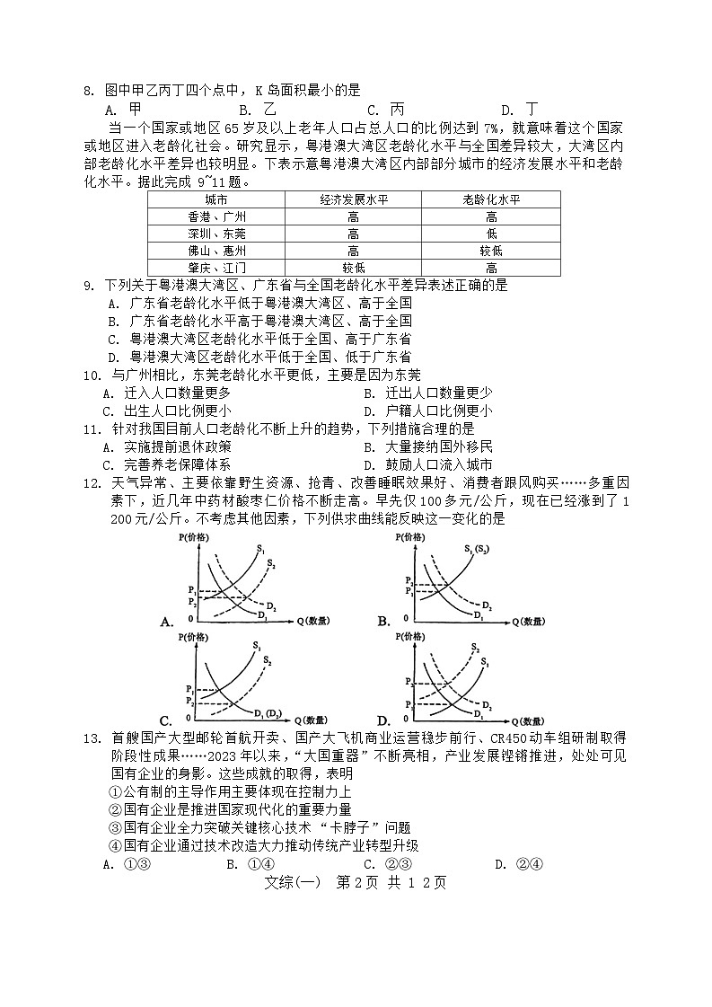 2024届陕西省西安市第一中学高三下学期模拟考试押题（一）文综试题02