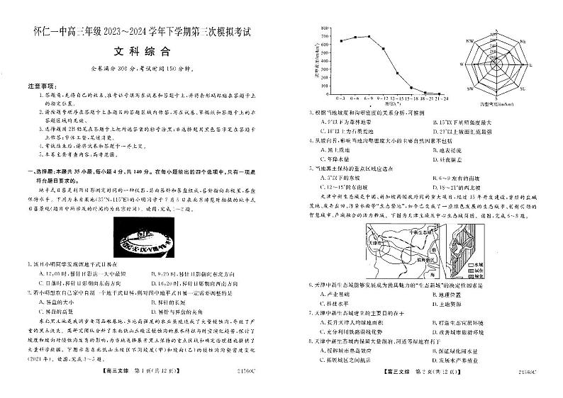 2024届山西省朔州市怀仁市第一中学校等校高三下学期三模文综试题01