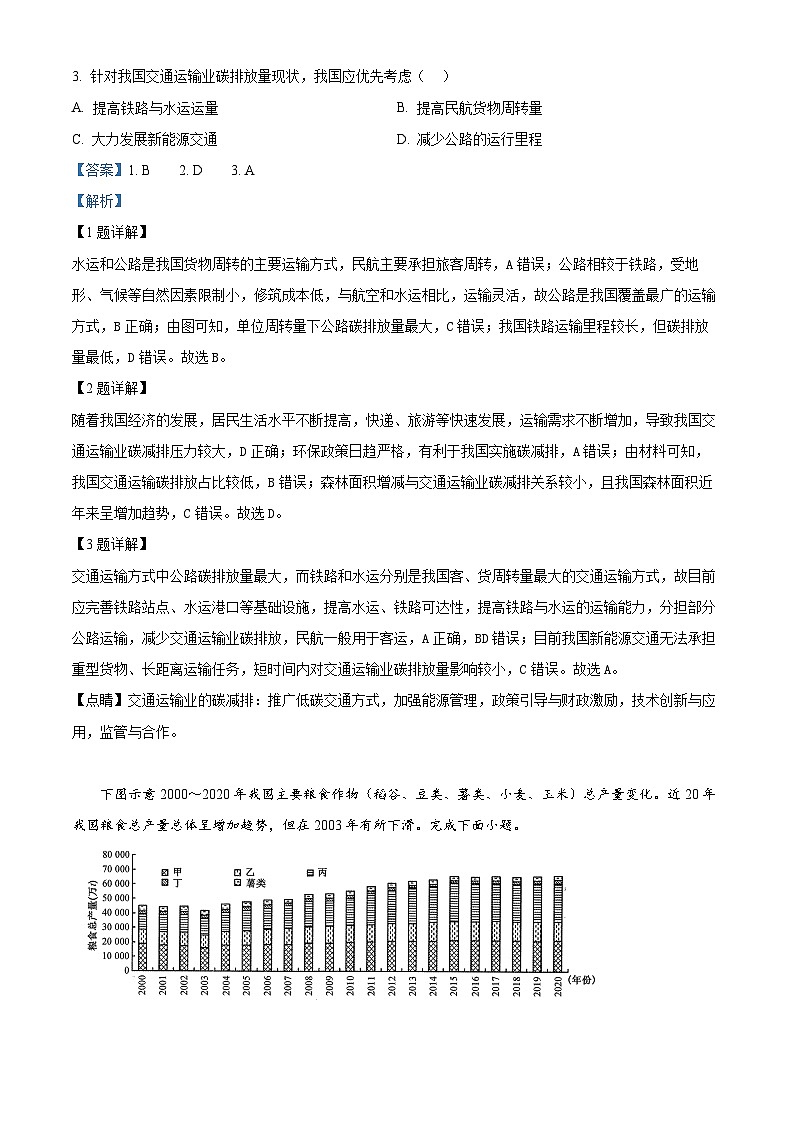 2024届陕西省商洛市高三下学期第三次尖子生学情诊断考试文综地理试题（原卷版+解析版）02