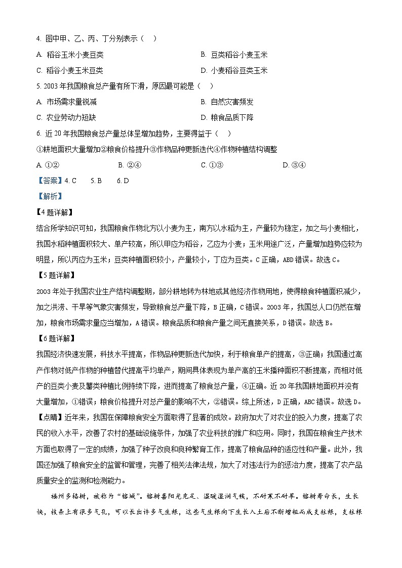2024届陕西省商洛市高三下学期第三次尖子生学情诊断考试文综地理试题（原卷版+解析版）03