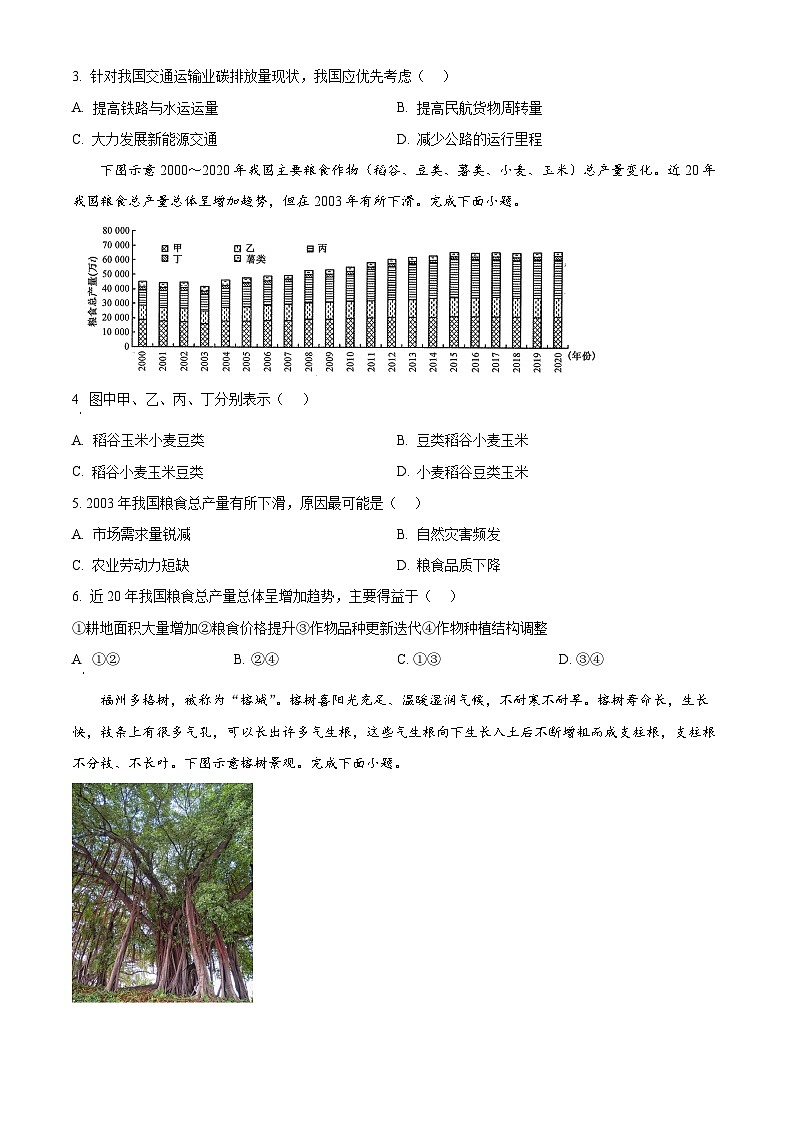 2024届陕西省商洛市高三下学期第三次尖子生学情诊断考试文综地理试题（原卷版+解析版）02