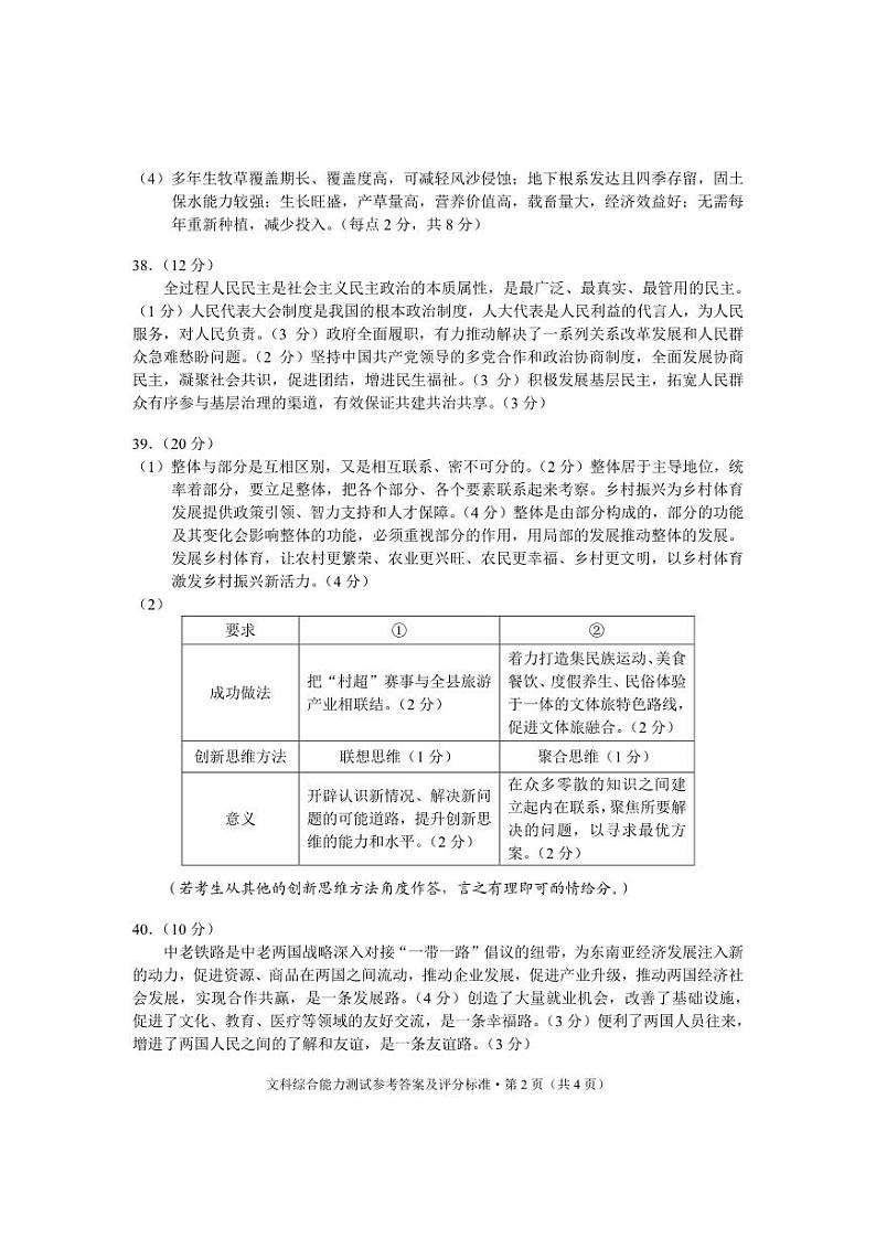2024届云南省高三下学期第二次高中毕业生复习统一检测文科综合试题02