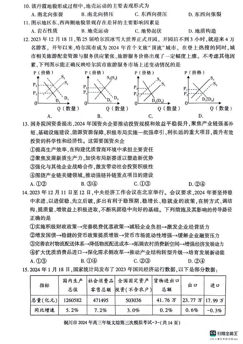 2024铜川高三下学期第三次模拟考试文综PDF版含答案03