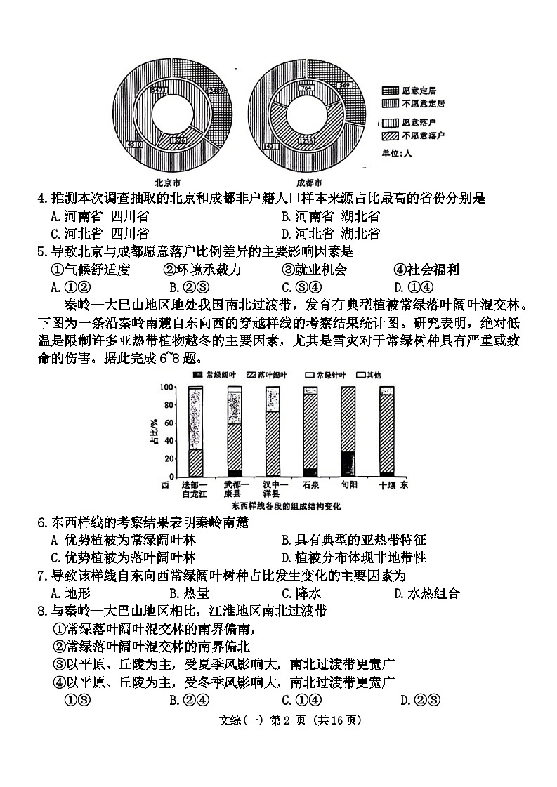 2024届陕西省安康高新中学、安中高新分校高三下学期模拟考试文综试题02