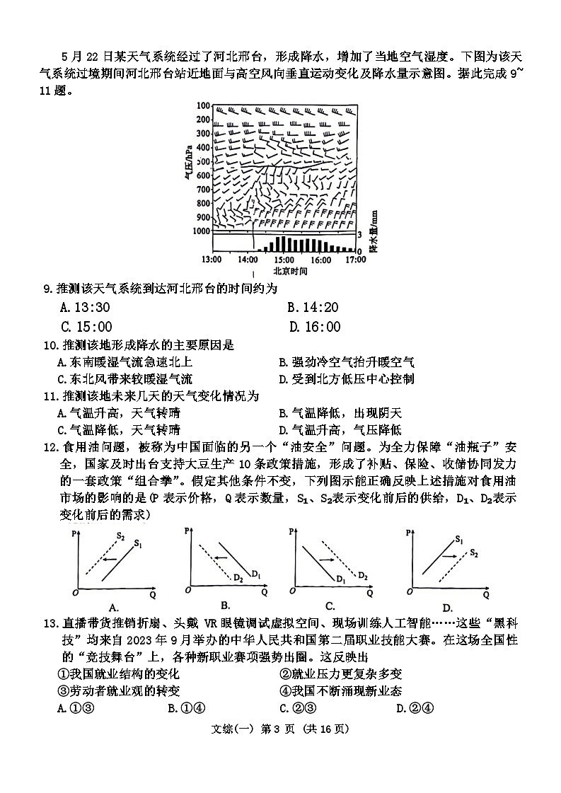 2024届陕西省安康高新中学、安中高新分校高三下学期模拟考试文综试题03