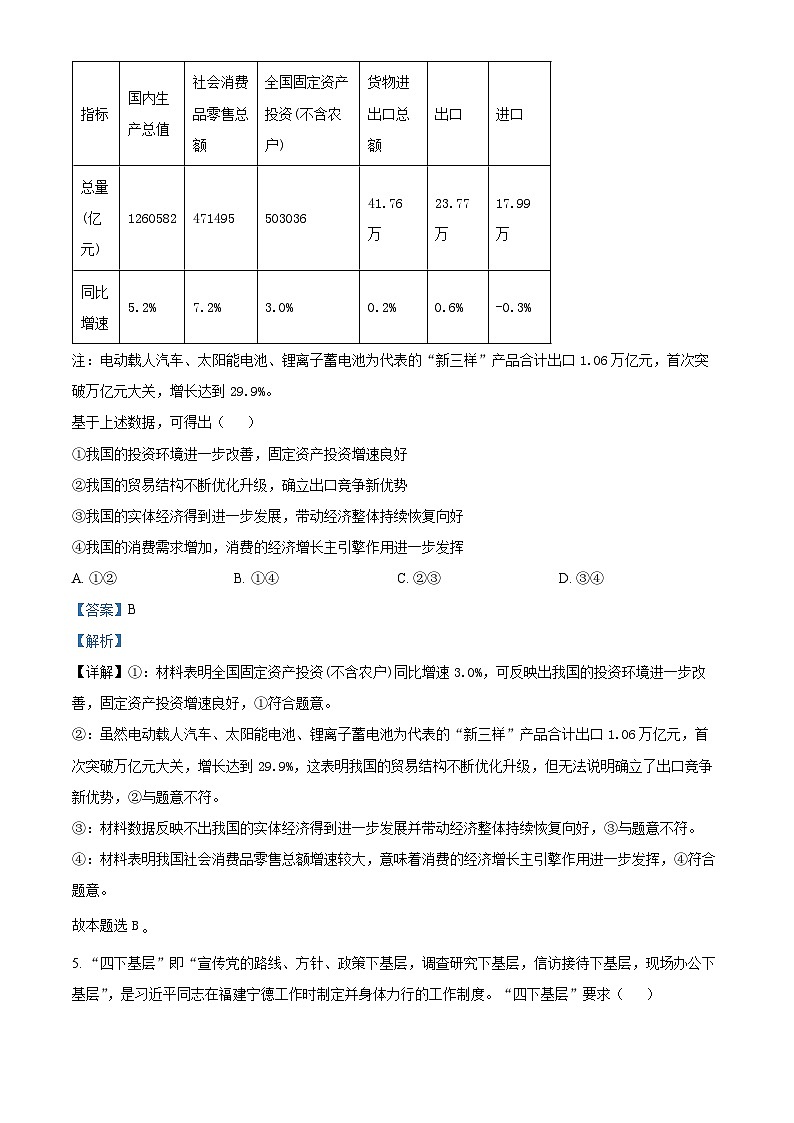 2024届陕西省铜川市高三下学期第三次模拟考试文科综合试题-高中政治（原卷版+解析版）03