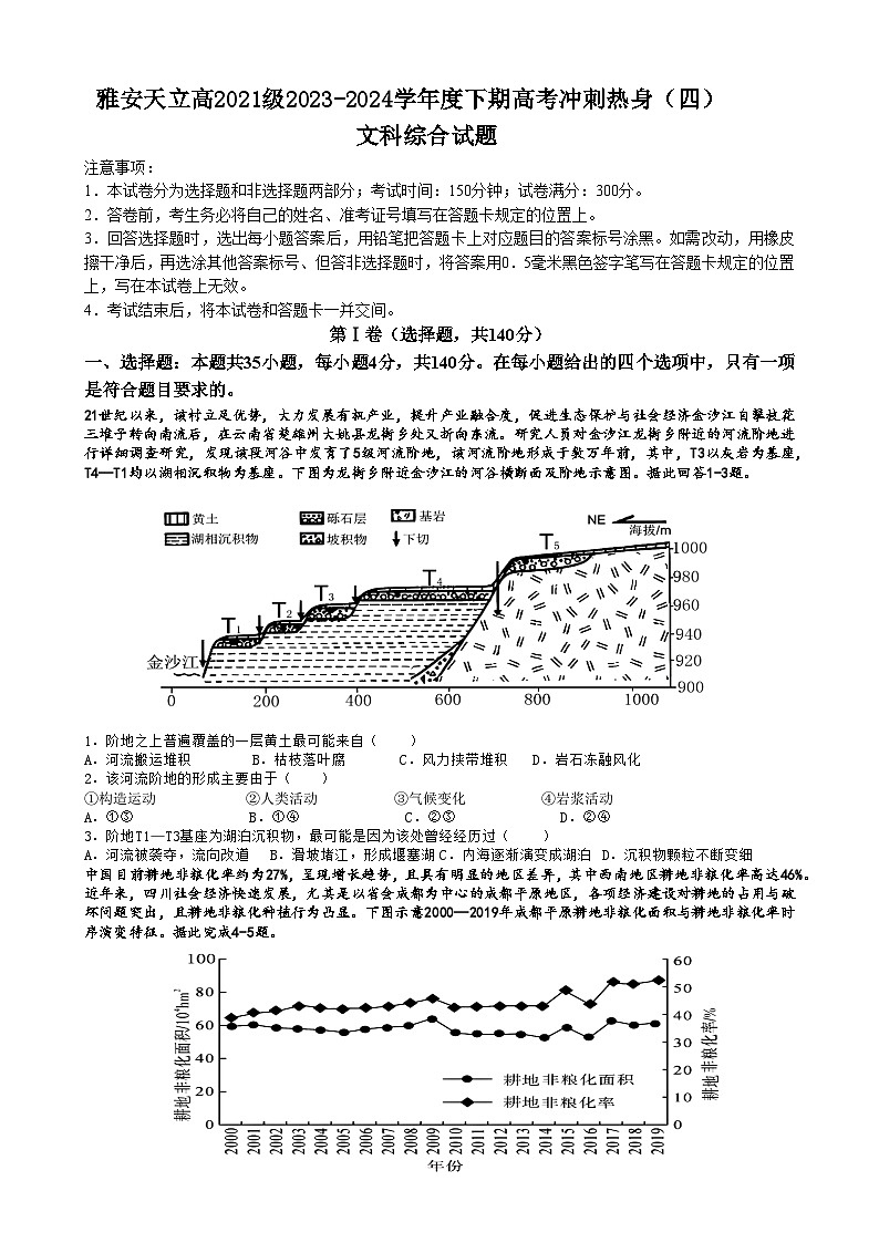 2024届四川省雅安市神州天立学校高三下学期高考冲刺考试文科综合试题（四）01