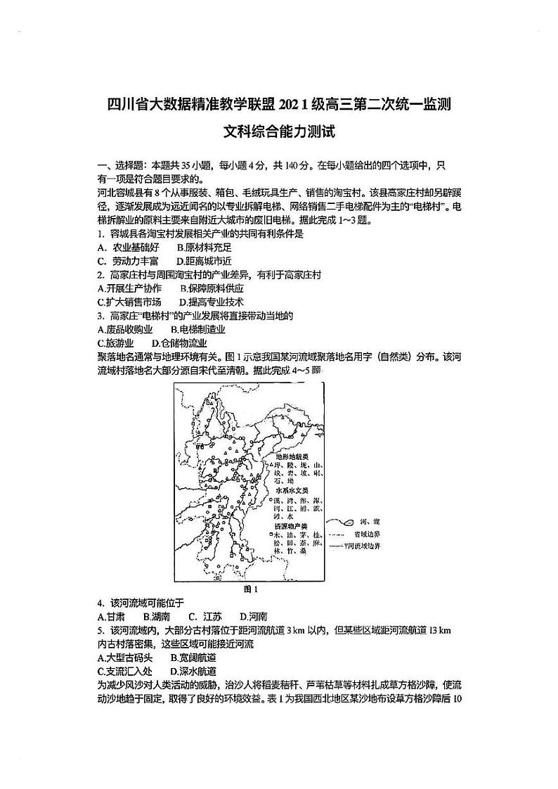 【全国甲卷】四川省大数据精准教学联盟2021级(2024届)高三年级第二次统一监测(大数据二统)(5.17-5.18)                   文科综合试题能力测试试题第1页