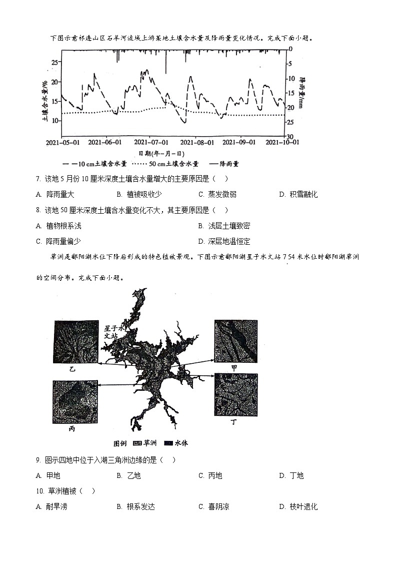 2024届陕西省安康市安康市高新中学，安中分校高三下学期模拟考试文综地理试题（原卷版+解析版）02