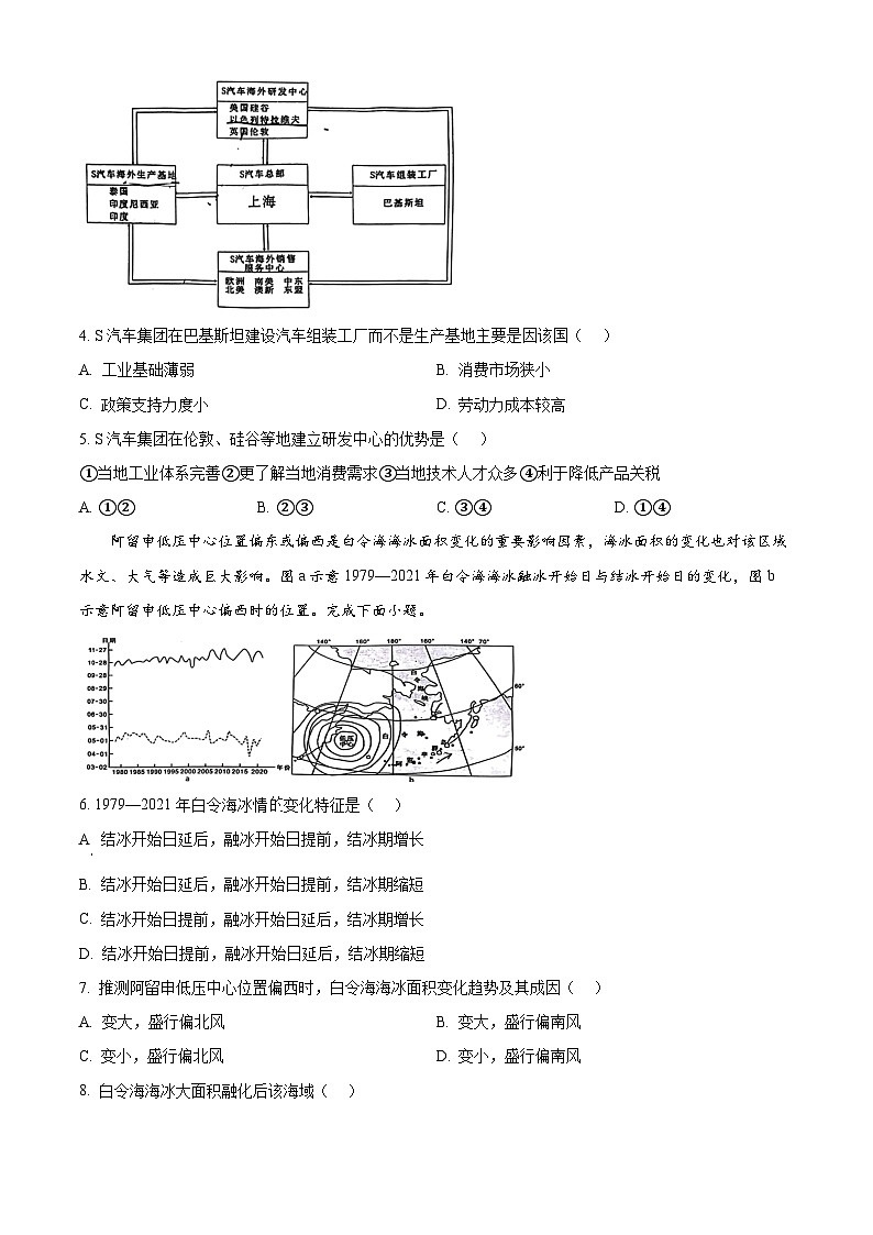 2024届四川省自贡市高三下学期第三次诊断性考试文综地理试题（原卷版+解析版）02