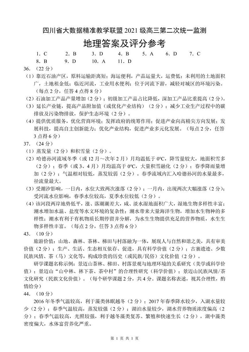 2024大数据精准教学联盟高三下学期5月第二次统一监测试题（甘孜州三模）文综PDF版含解析、答题卡（可编辑）01