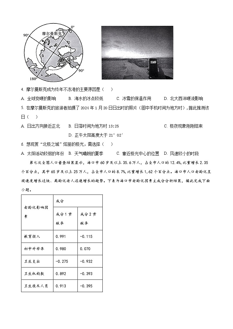2024届云南省“3+3+3”高三下学期高考备考诊断性联考（三）文综试卷-高中地理（原卷版+解析版）02