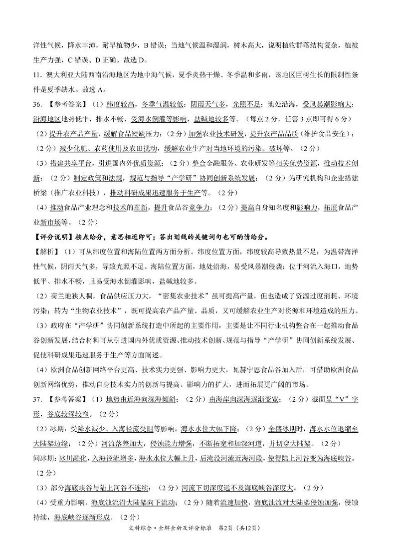 2024届陕西省安康市高新中学、安康中学高新分校高三5月模拟预测文综试题02