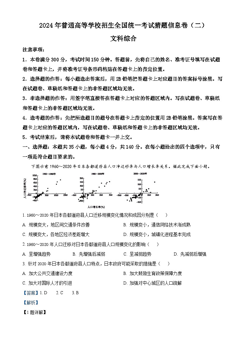 2024届陕西省铜川市王益中学高三下学期模拟考试（十一）文综地理试题（解析版）第1页