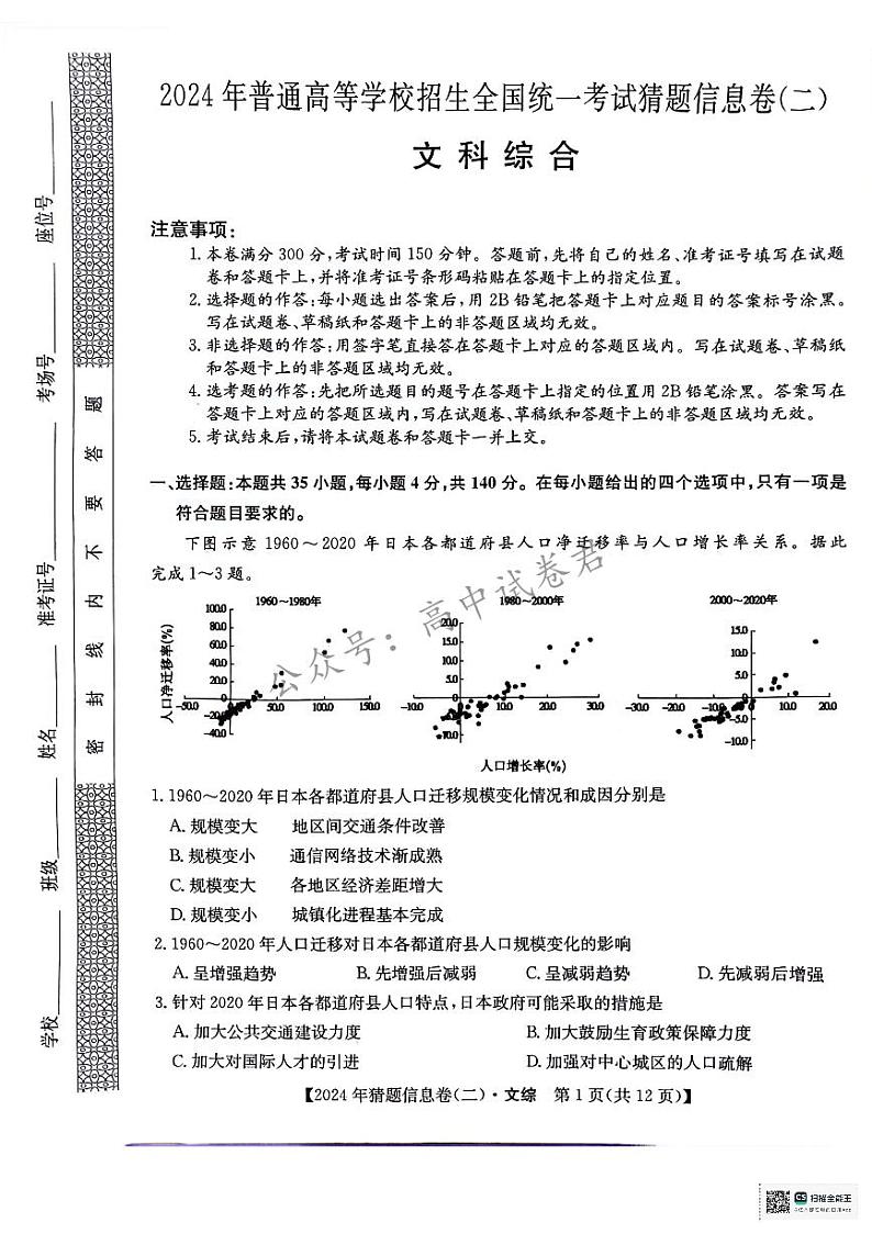 文科综合试题第1页