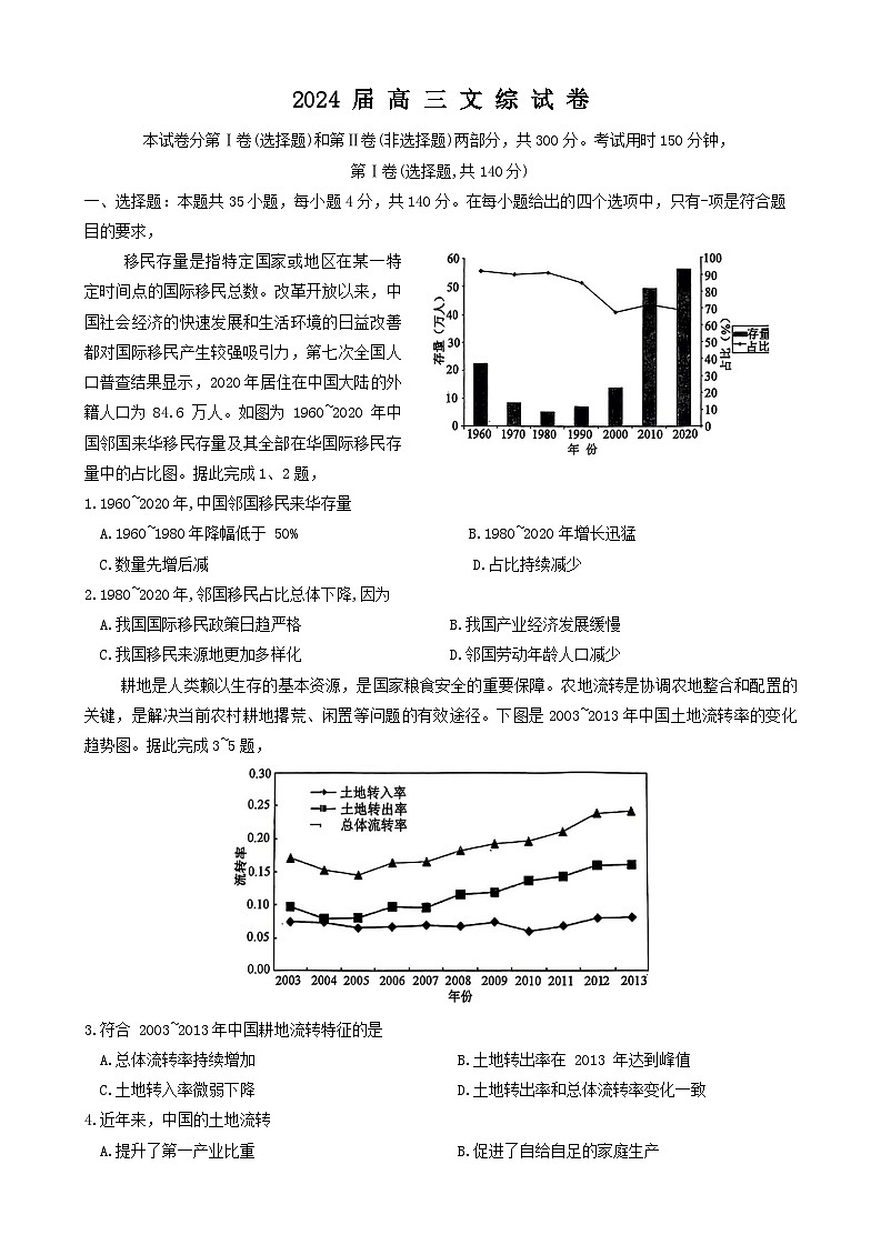 2024届河南省驻马店市经济开发区高三下学期三模文综试题01
