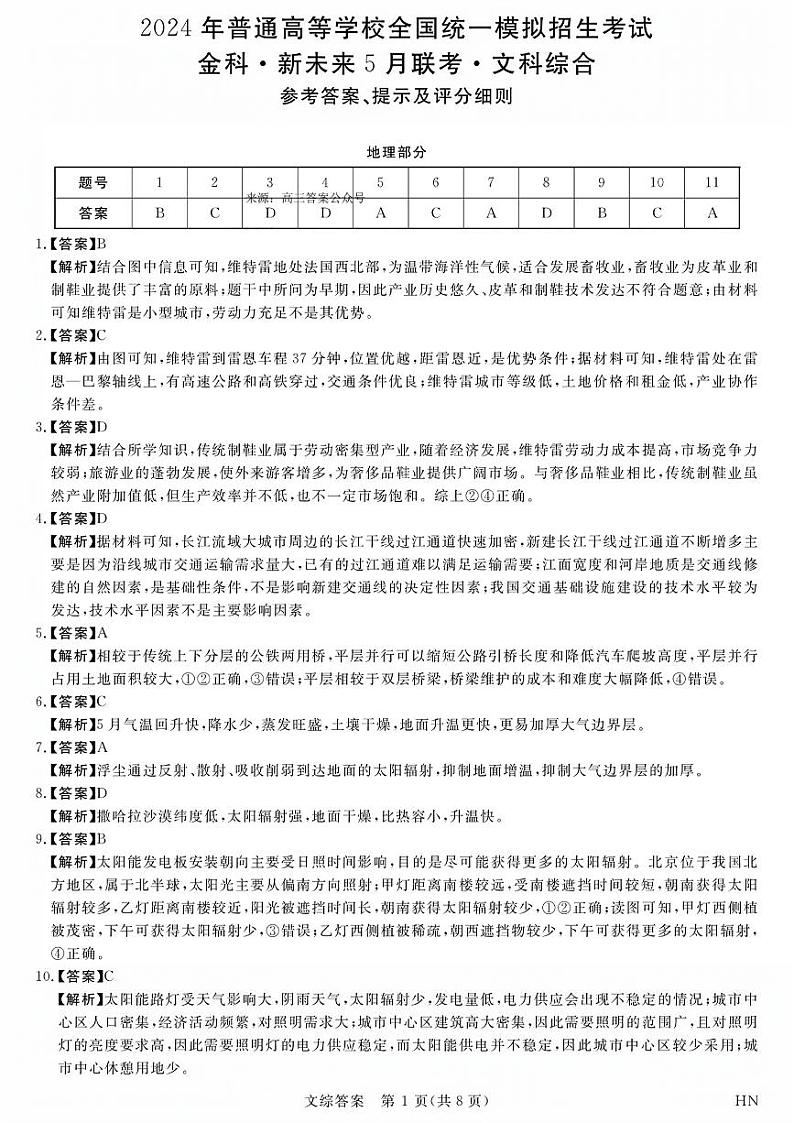 2024届河南省名校联盟高三5月联考文综试题01