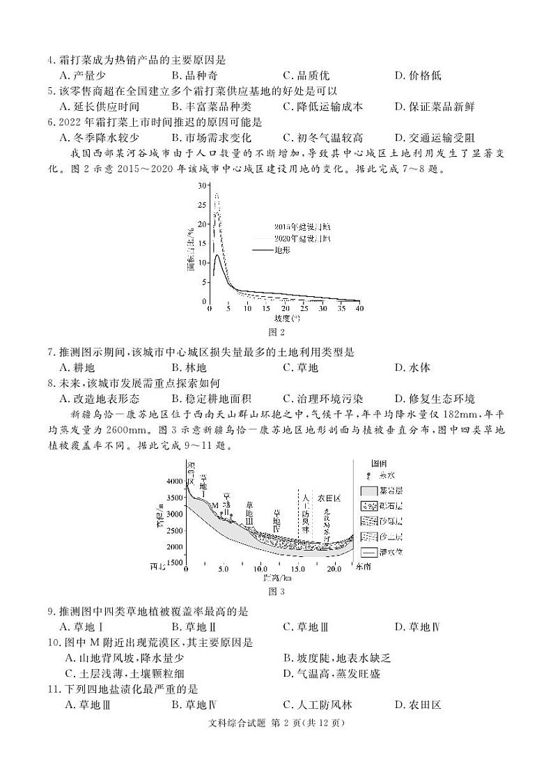 眉山市高中2023届文综第二次诊断性考试附答案第2页
