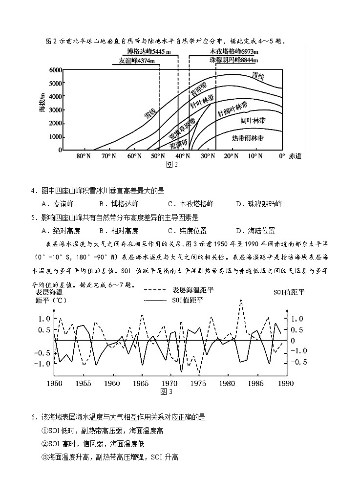 宁夏银川一中2021届高三第四次月考 文科综合（含答案） 试卷02