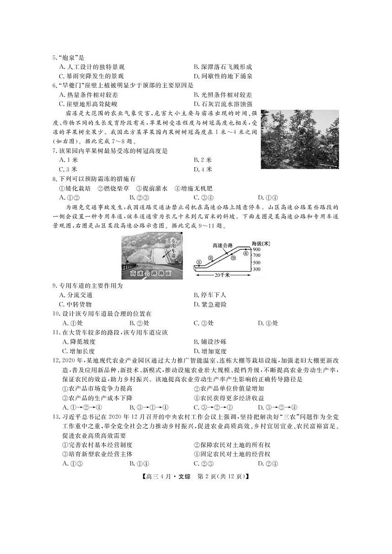 河南省九师联盟2021届高三四月联考-文综（图片版）（含答案） 试卷02