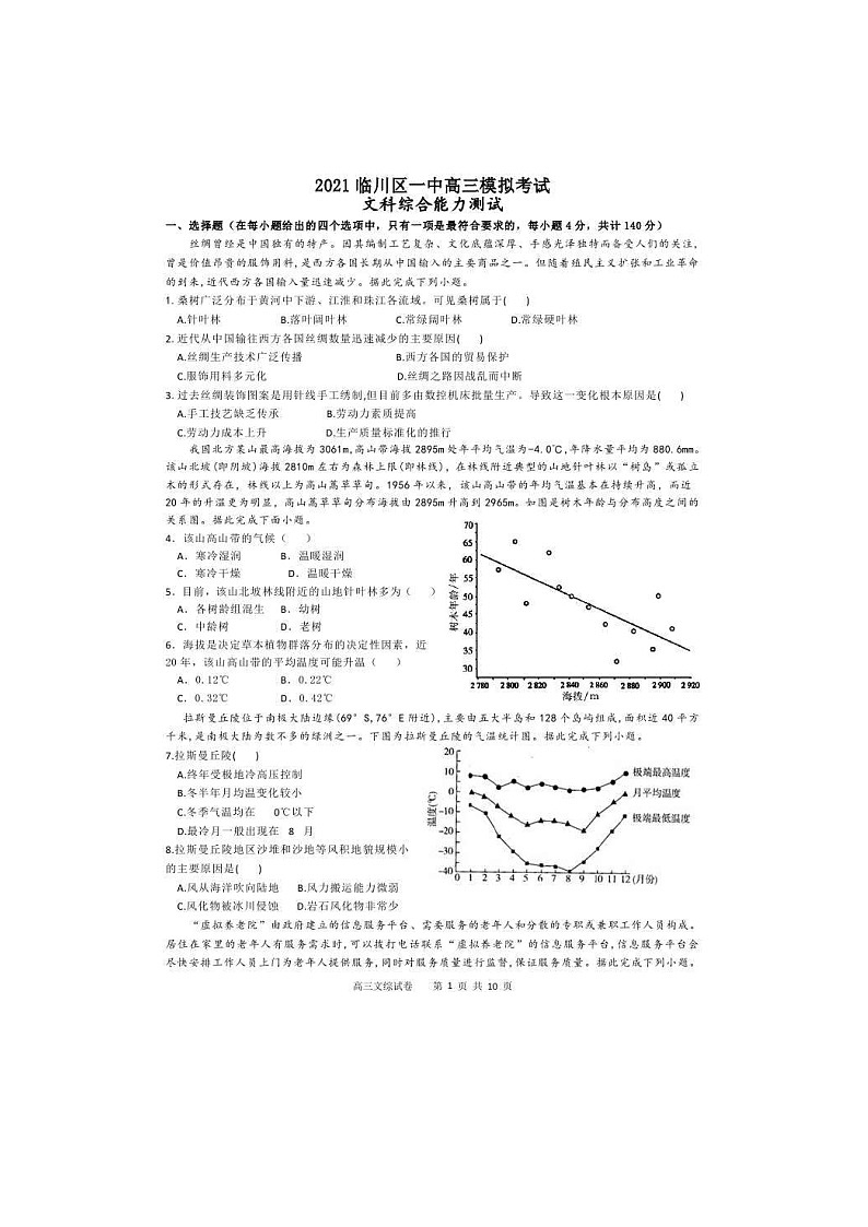 江西省抚州市临川第一中学2021届高三下学期5月高考模拟考试 文科综合（含答案）01