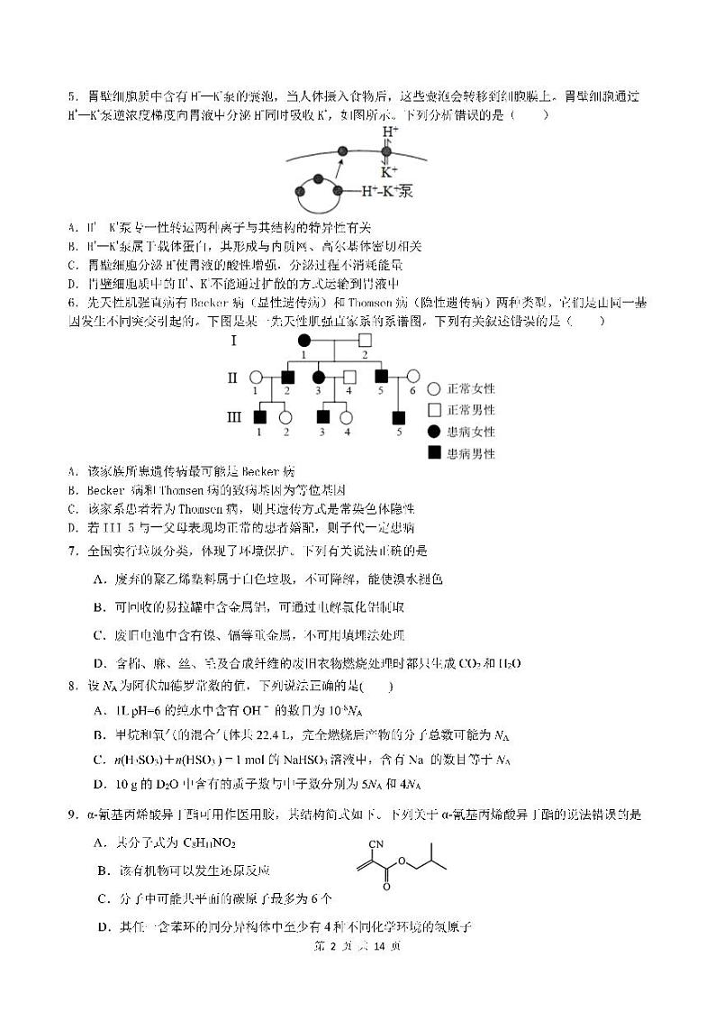 2021届四川省成都市第七中学高三下学期二诊模拟考试理科综合试题 PDF版02