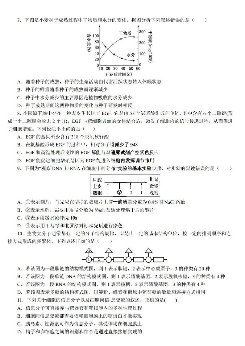 2021年黑龙江省实验中学2022届高三第一次月考理科综合试卷及答案2021.06第2页