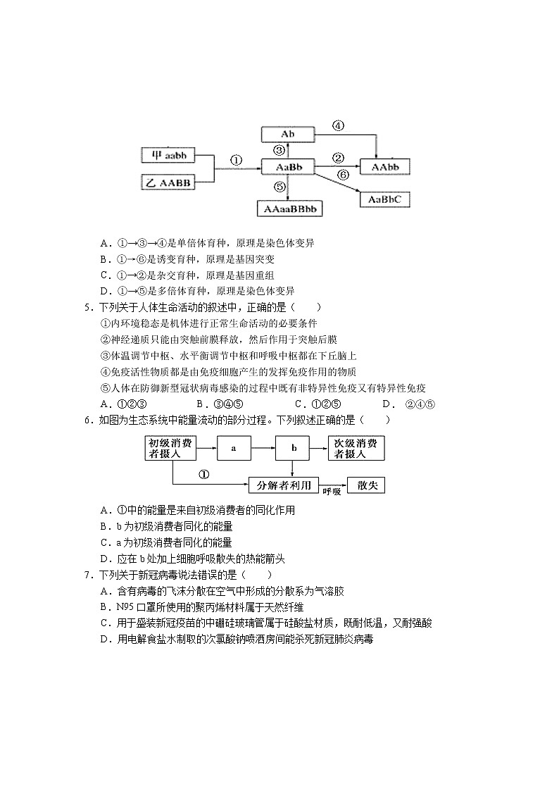 2020-2021学年云南省丽江市高二下学期期末教学质量监测理科综合试题 word版第2页