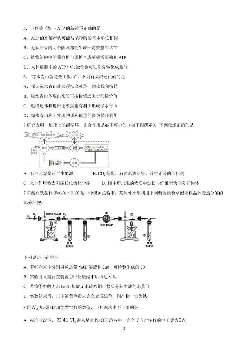 2020届四川省泸州市泸县第二中学高三上学期开学考试理科综合试题（PDF版）第2页