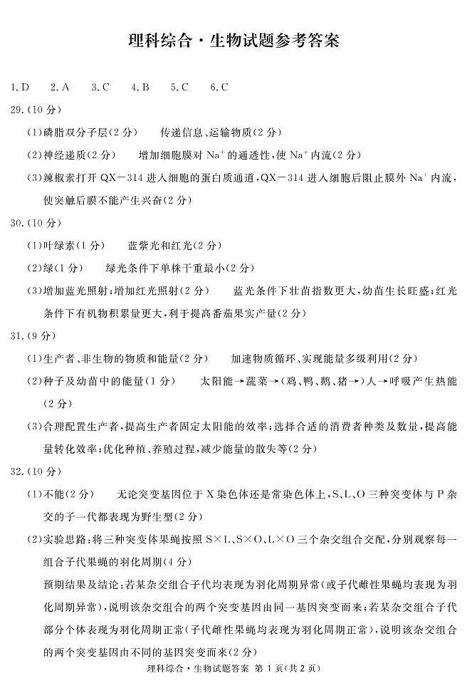 2021届四川省内江市高三下学期3月第二次模拟考试理科综合试题 PDF版01