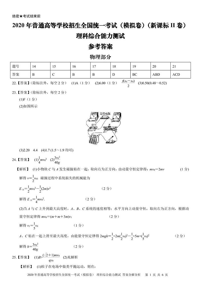 2020年普通高等学校招生全国统一考试（模拟卷）理科综合能力测试（新课标II卷） PDF版含答案01