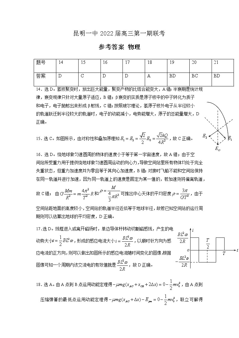 2022届云南省昆明市第一中学高三上学期第一次摸底测试理科综合试题 扫描版01