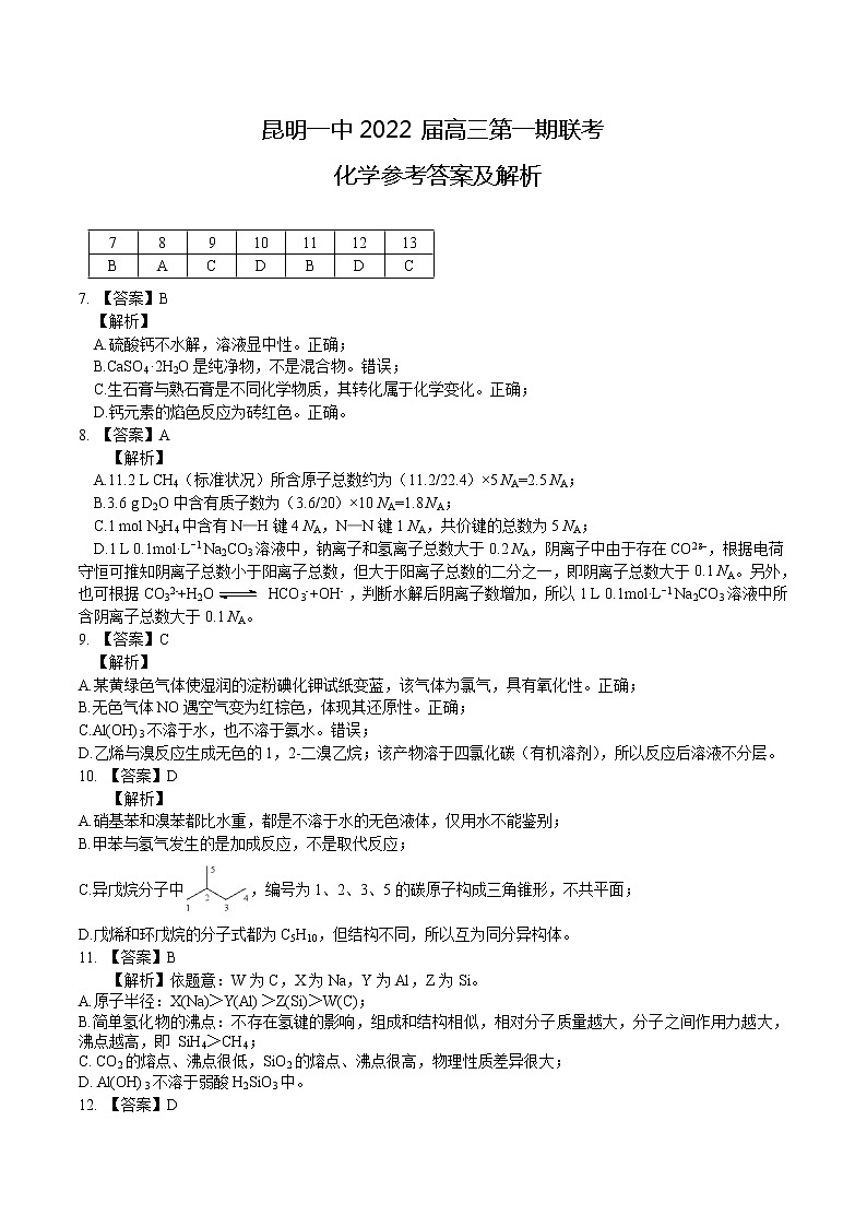 2022届云南省昆明市第一中学高三上学期第一次摸底测试理科综合试题 扫描版01