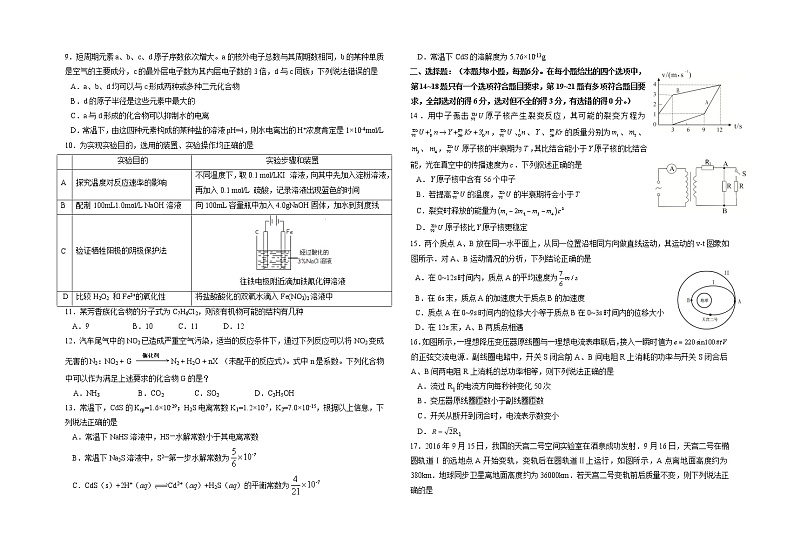 2021届江西省南昌市实验中学高三2月月考理综试题（word版）02