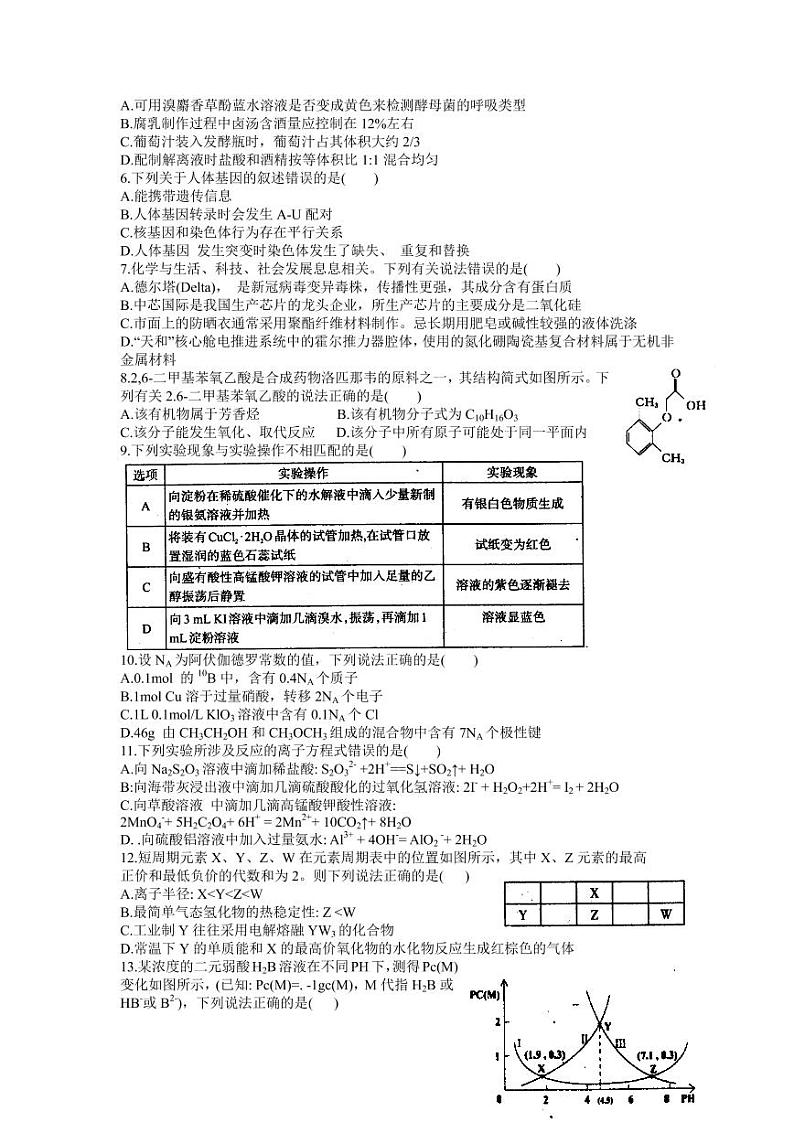 2022届四川省巴中市高三上学期零诊考试理科综合试题（word版）02
