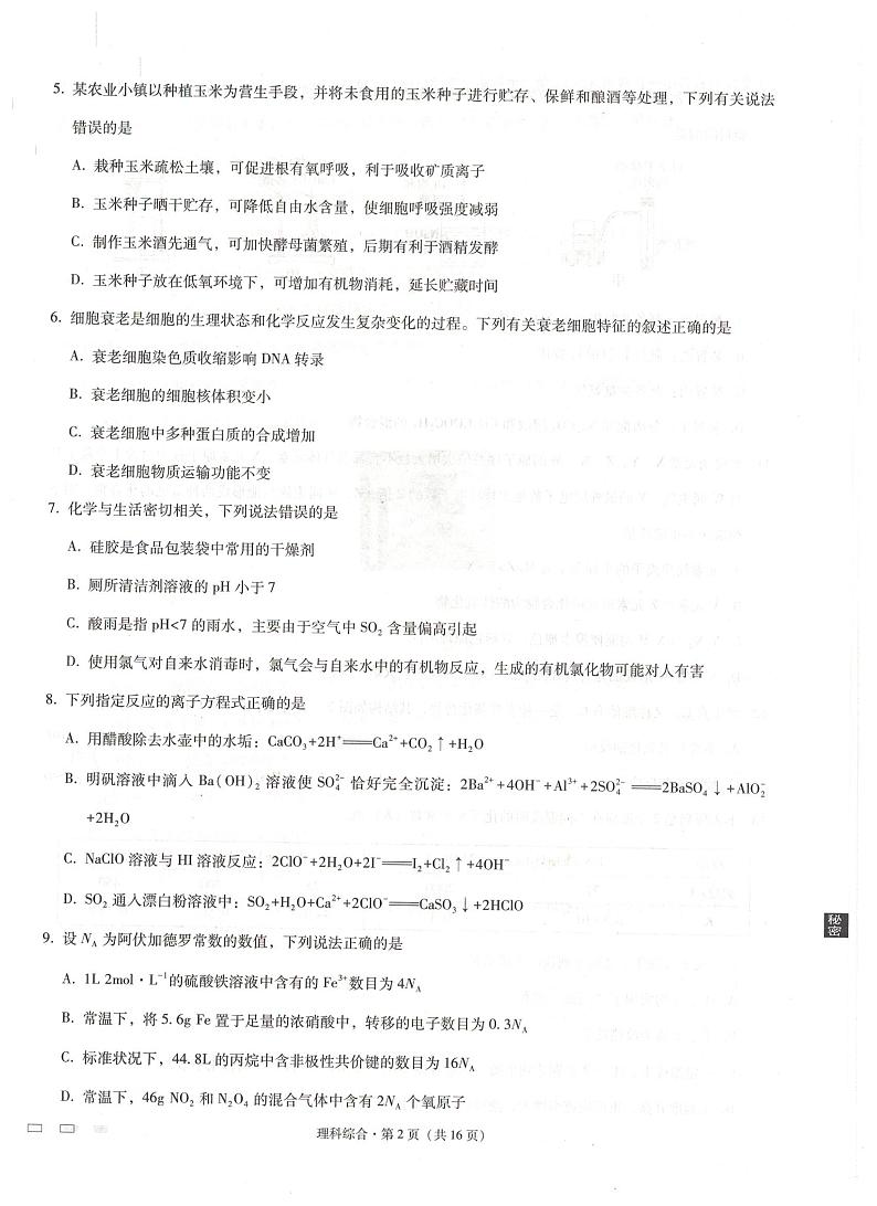 贵州省贵阳市第一中学+2022+届高三上学期高考适应性月考卷（一）理科综合+PDF版含答案02