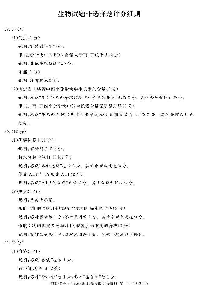 四川省眉山市2019届高三第一次诊断性考试理综试题及答案（PDF版）02