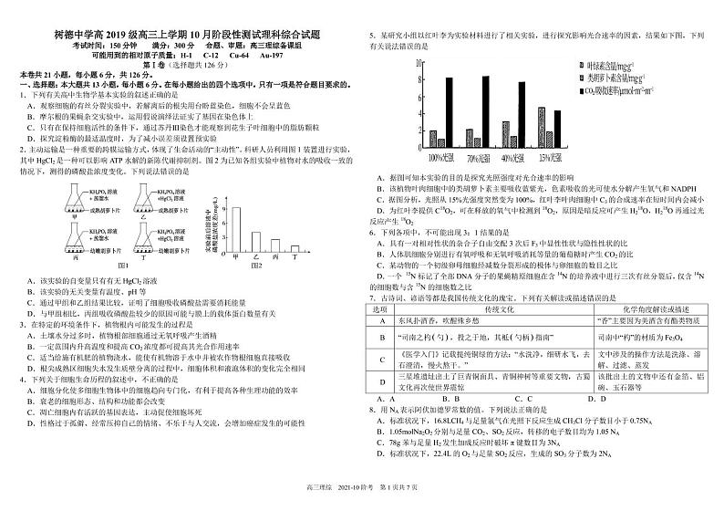 2022届四川省成都市树德中学高三上学期10月阶段性测试理综试题（PDF版含答案）01