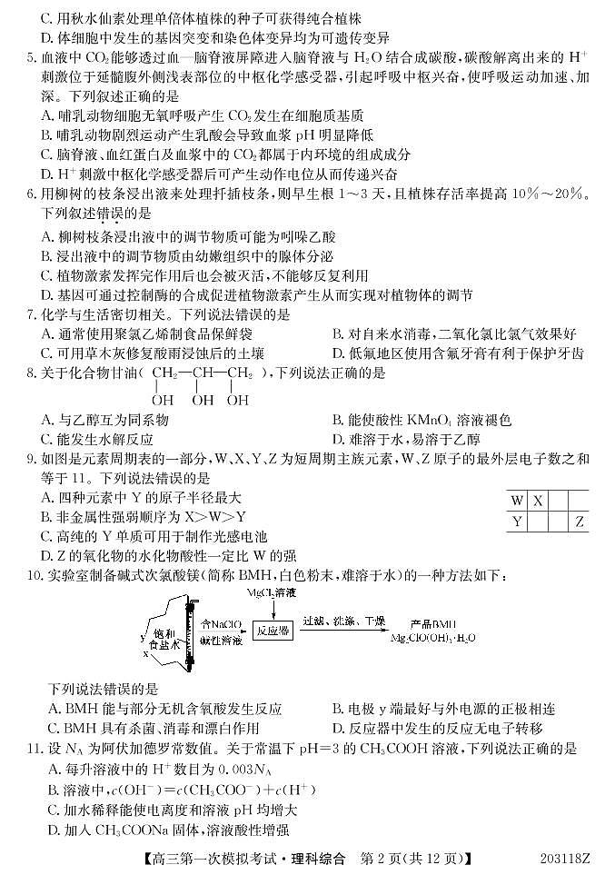 广西北海市2020届高三第一次模拟考试理科综合试题（PDF版）第2页