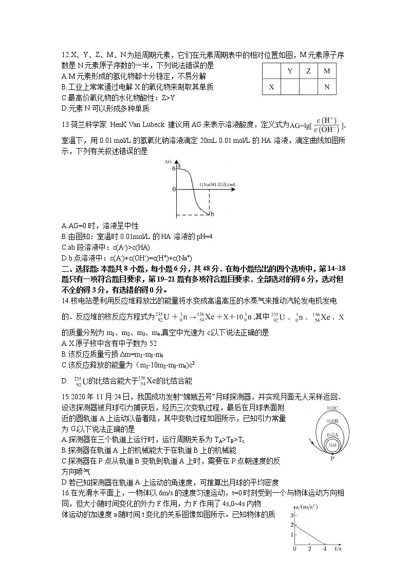 四川省南充市2021届高三下学期第二次高考适应性考试（3月）理综试卷03