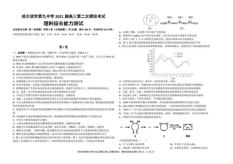 哈尔滨市第九中学 2021 届高三第二次模拟考试 理科综合能力测试第1页