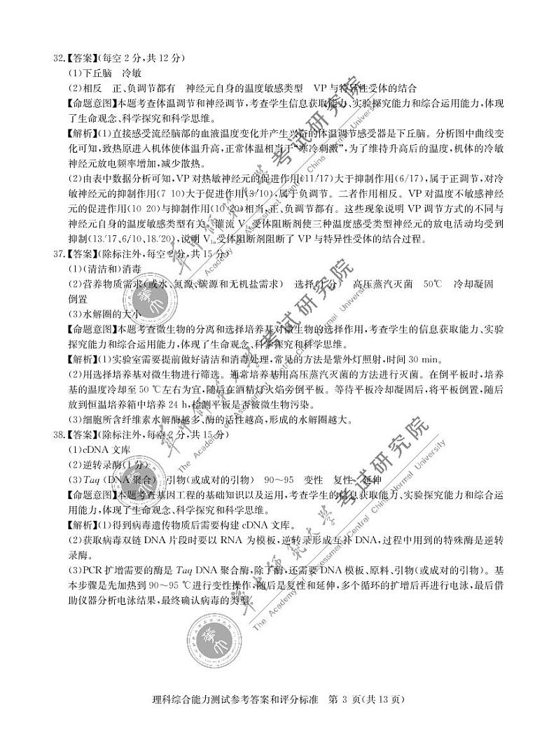 陕西省西工大附中2022届高三第三次模拟理综含答案扫描版 试卷03