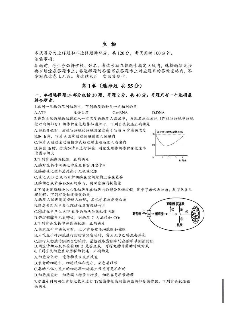 江苏省南京市2020届高三一模考试理综试卷（PDF版）01