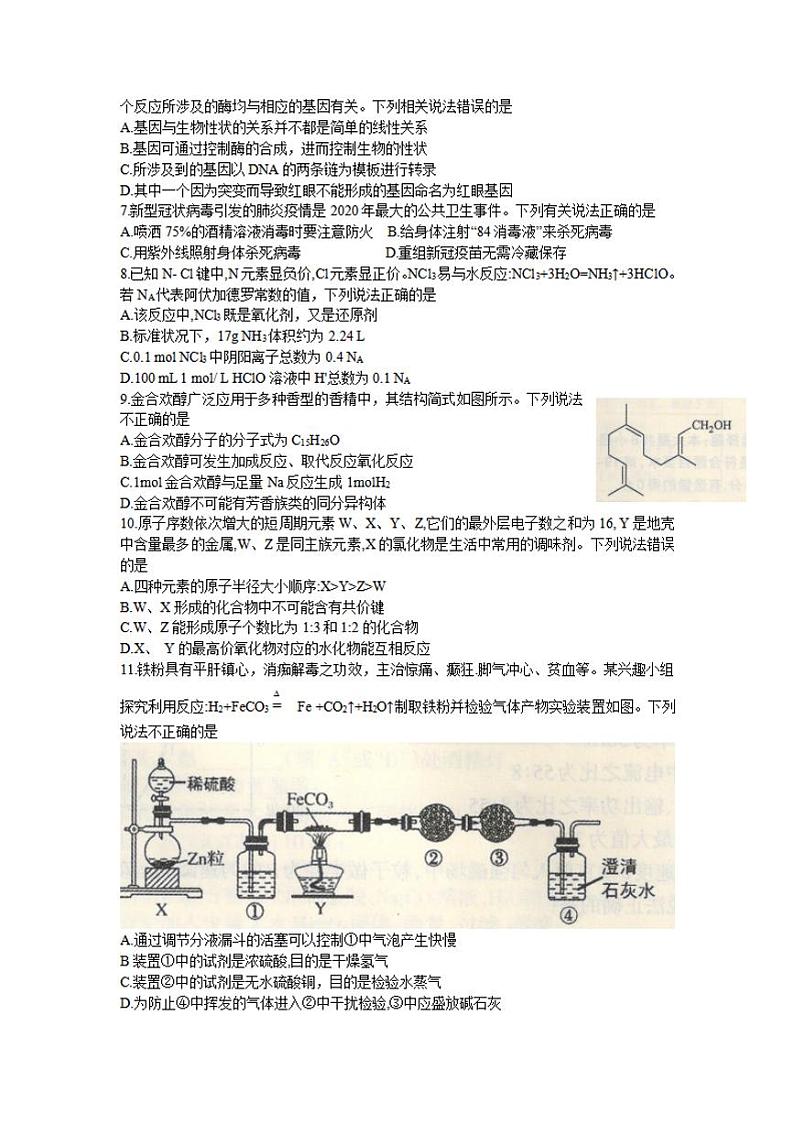 广西柳州市2021届高三第一次模拟考试理科综合试题含答案02