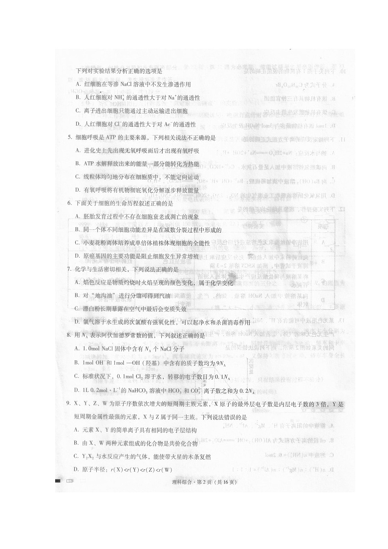 贵州省贵阳市第一中学2020届高三上学期第一次适应性考试理科综合试题 扫描版含答案第2页