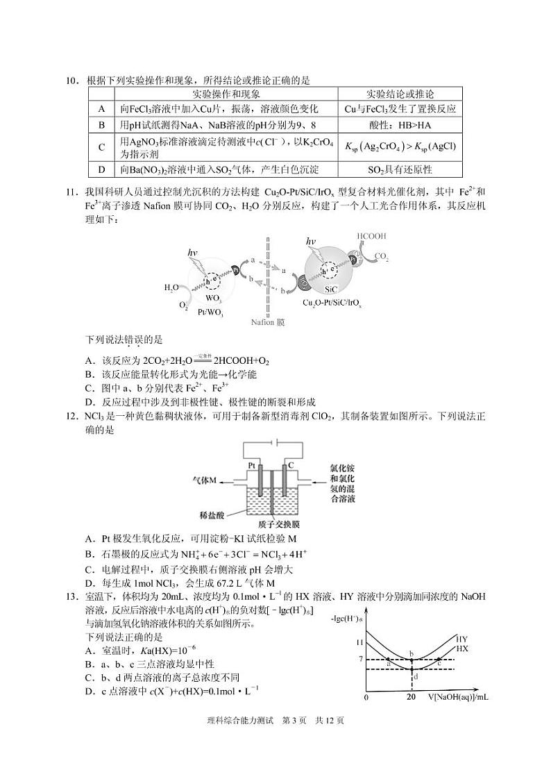 2021届安徽省马鞍山市高三下学期一模考试理科综合试题 PDF版第3页