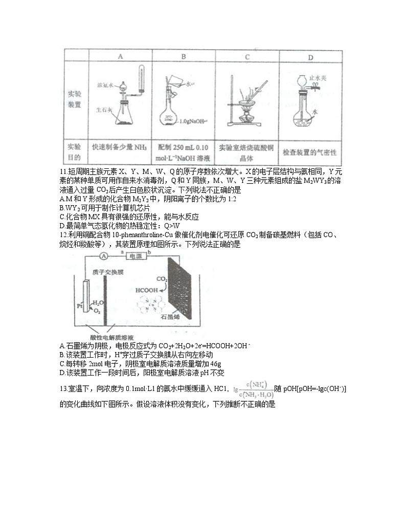 2022届安徽省马鞍山市高三第一次教学质量监测理科综合试题03