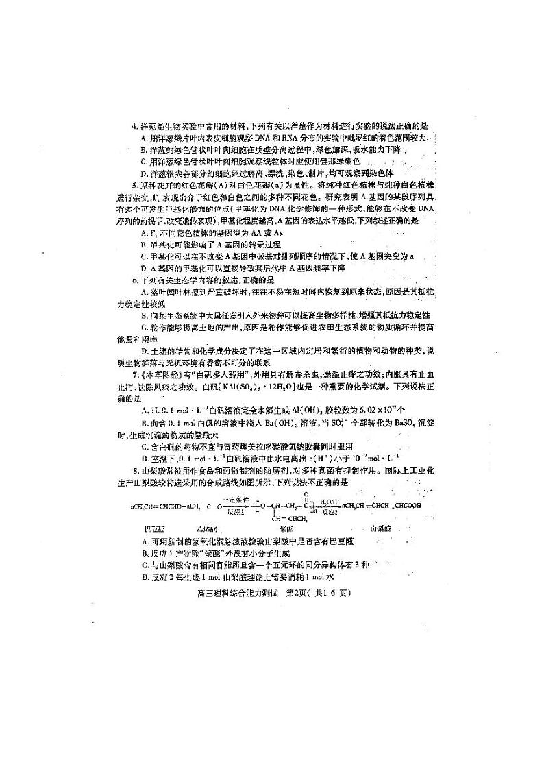 河南省六市（漯河）2021届高三下学期3月第一次联考理科综合试题含答案02