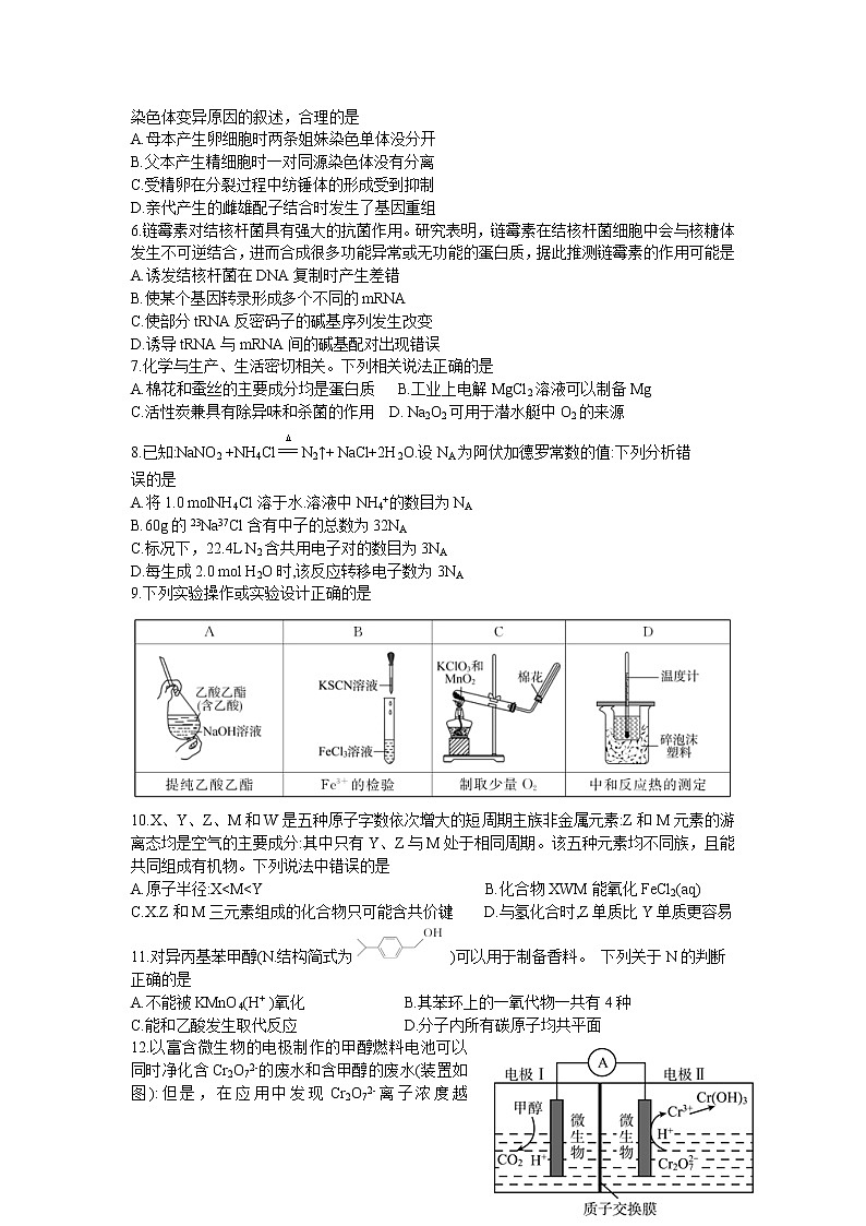 2022届四川省广安市高三上学期第一次诊断考试理科综合试题02